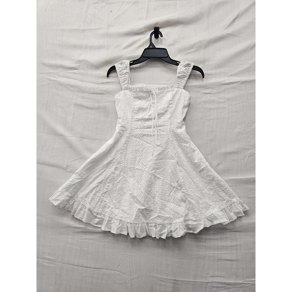 Wild Fable Womens Eyelet Sleeveless Mini Dress White Cotton Casual Size XXS